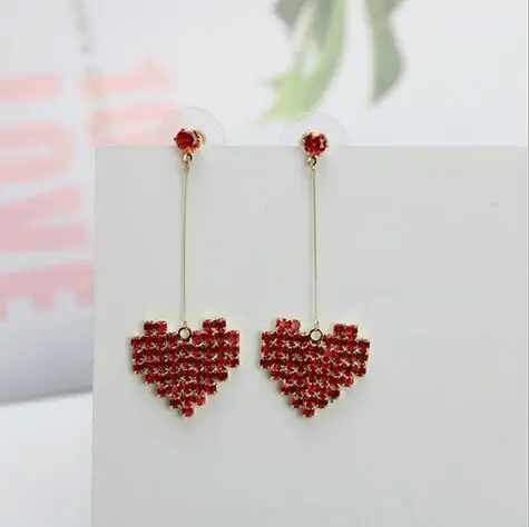 e 1263 Korean version of the net red with heart crystal full earrings OL fashion female jewelry accessories factor | Украшения и