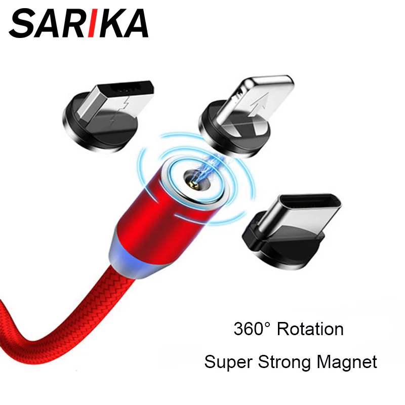 Sarika 1 м 2 м 360 Магнитный зарядный кабель для iPhone 6 6s 7 8 Plus Быстрая зарядка Micro USB кабель usb type C Магнитный зарядный кабель
