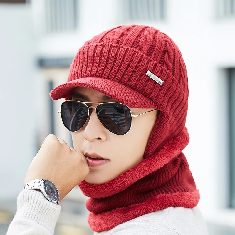 Головные уборы Skullies Beanies Для мужчин шарф вязаная шапка для мужчин больших капор теплая шерсть толстые зимние шапки для мужчин Для женщин Шапка-бини