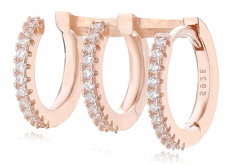 RIGHT ROSE GOLD Moonmory Fashion 925 Sterling Silver Single Earring Mara Triple Miracle Left In Silver Gold Rose Gold With Clear CZ Ear Cuff - Окраска металла: RIGHT ROSE GOLD