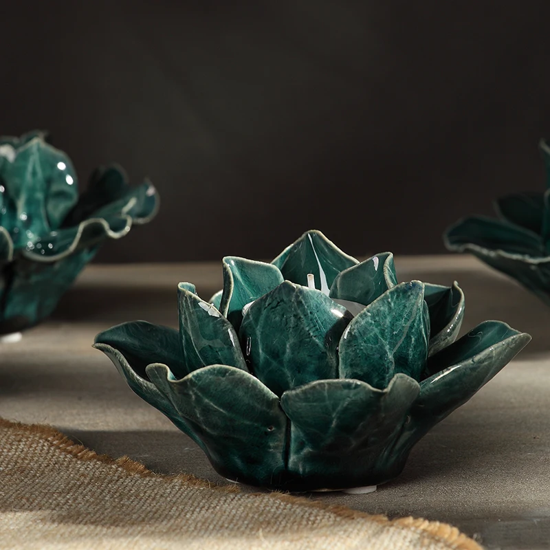 Lotus Camellia керамический цветок подсвечник фигурки Романтический домашний декор фарфоровые фигурки ручной работы свадебные украшения для дня рождения подарок