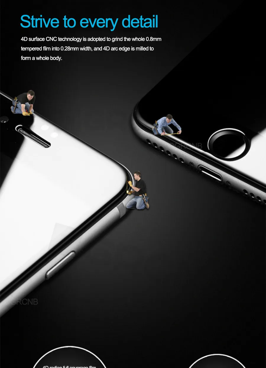 4D закаленное стекло для iPhone 8 7 Plus Защита экрана для iPhone 6 6s 7 plus 2nd Gen 3D полное покрытие краев защитное стекло