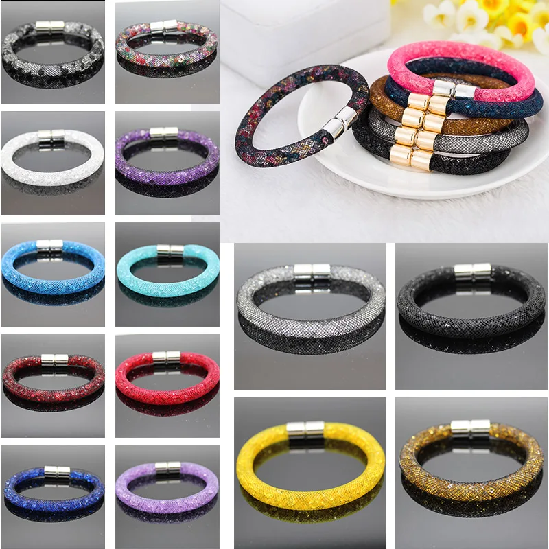 Кристалл Браслеты сетки цепочка с полный смолы Магнитная Обёрточная Бумага