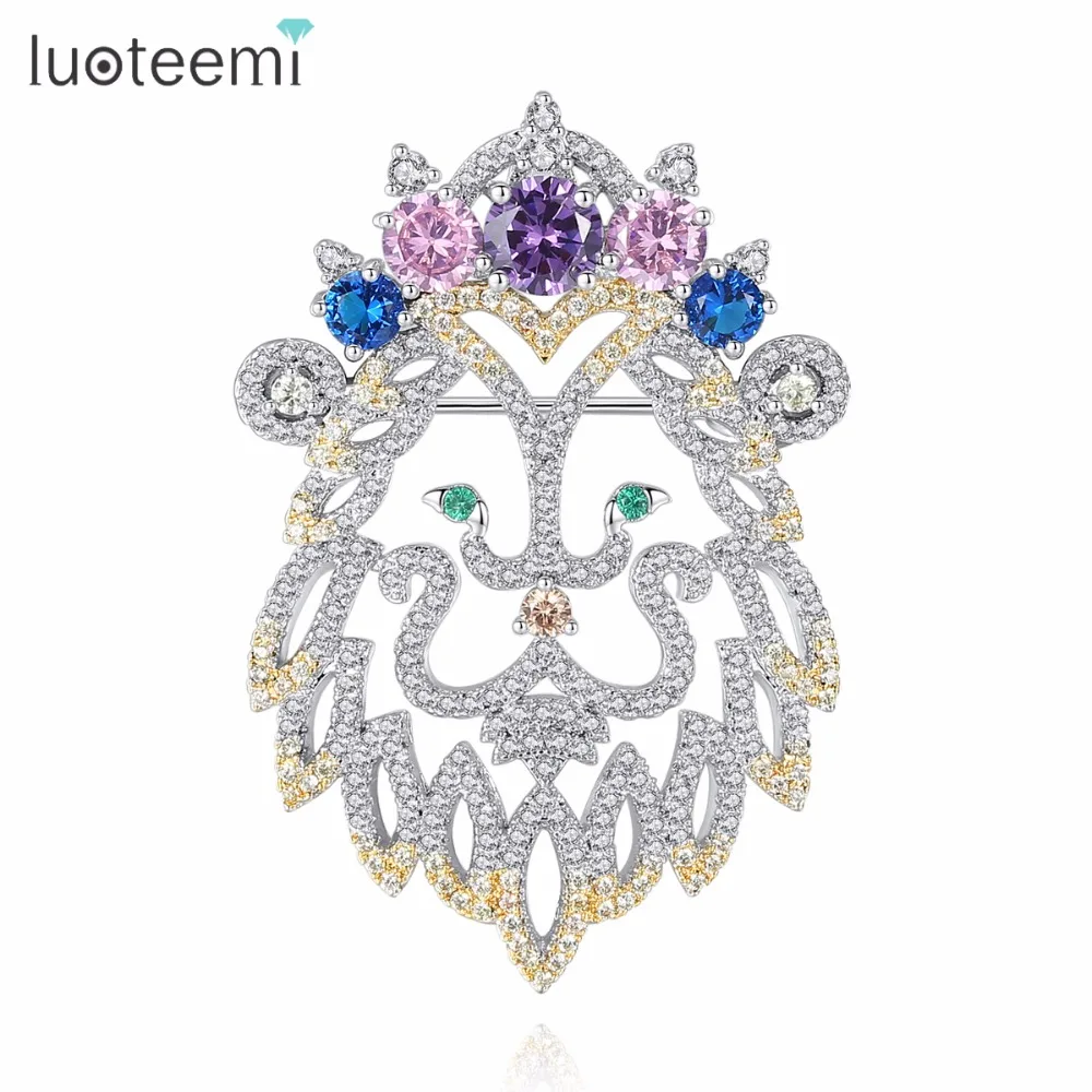 LUOTEEMI Весна Новый белого золота яркий цвет Лев шаблон брошь с несколькими