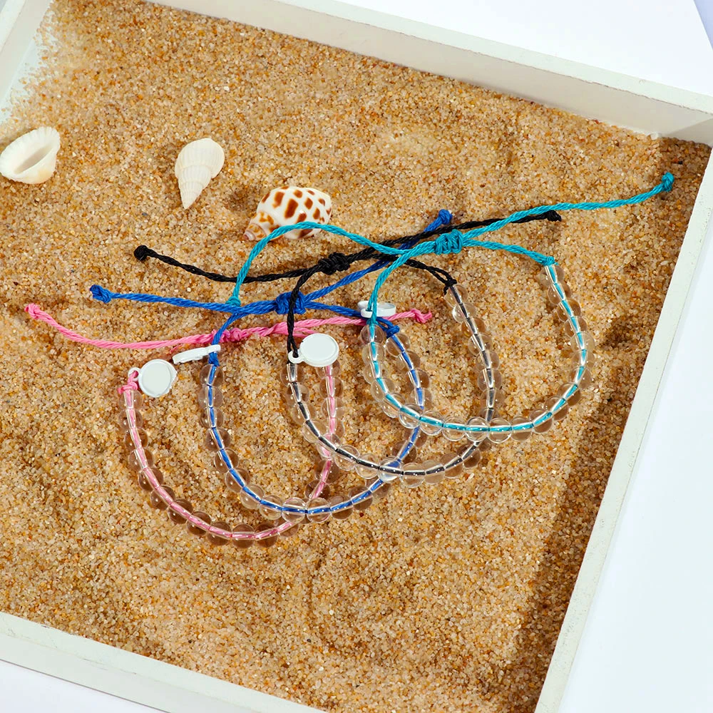 Женский прозрачный браслет с бусинами и натуральным камнем 4 океана веревочный в