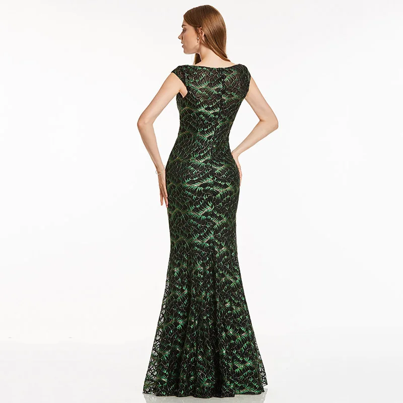 Dressv Черное длинное вечернее платье, недорогое Кружевное платье-Русалка с рукавами-крылышками, длина до пола, свадебное вечернее платье, вечернее платье es