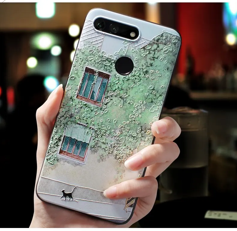 Чехол с тиснением Honor20 Green Street leaf cat для huawei HONOR 20 PRO, V20, 20i, Honor 10, V10, 10 lite, 8x чехол