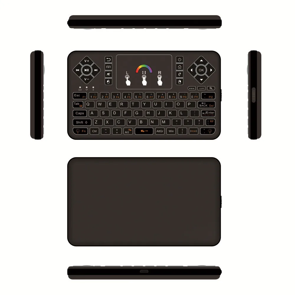 Цветная мини-клавиатура с подсветкой, 2,4 ГГц, беспроводная QWERTY клавиатура, воздушная мышь, Функция Smart Touchpad для компьютера, Android tv Box, HTPC
