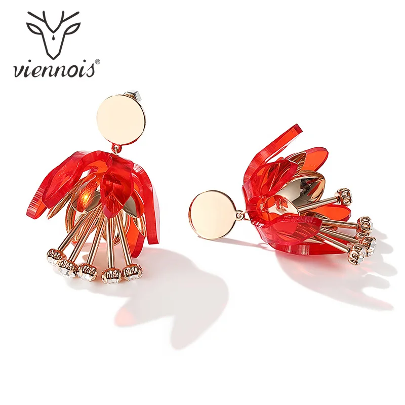От Viennois покрытие из корейский Стиль милые Красный Хрустальный цветок свисающие