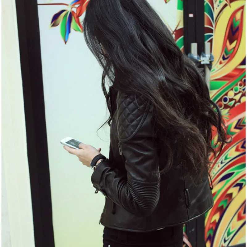 New High Quality Women Fashion 2018 Coat Solid Color Harajuku Luxury Streetwear Clothes Leisure Slim Fit Leather Jacket | Женская одежда