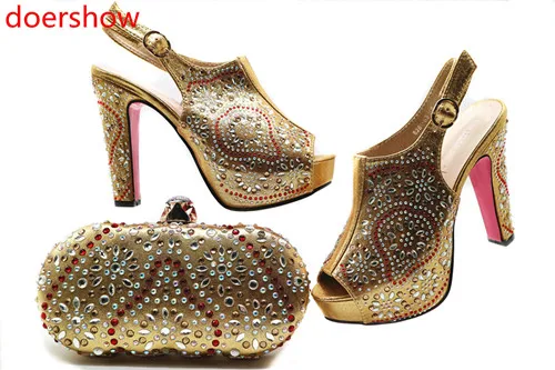 

doershow Shoe and Bag Set New Women Shoes and Bag Set In Italy gold Color Italian Shoes with Matching Bags Set MQ1-4