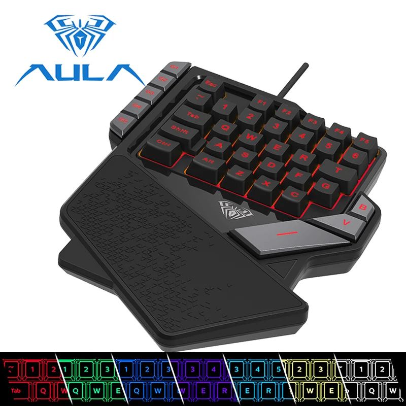 AULA одной рукой клавиатура Проводная 7 цветов RGB Подсветка для настольного