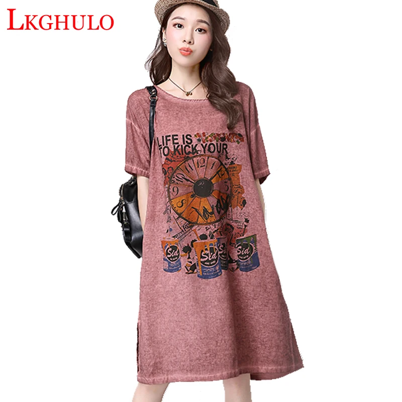 Новинка 2018 летние женские свободные платья большого размера с принтом женская
