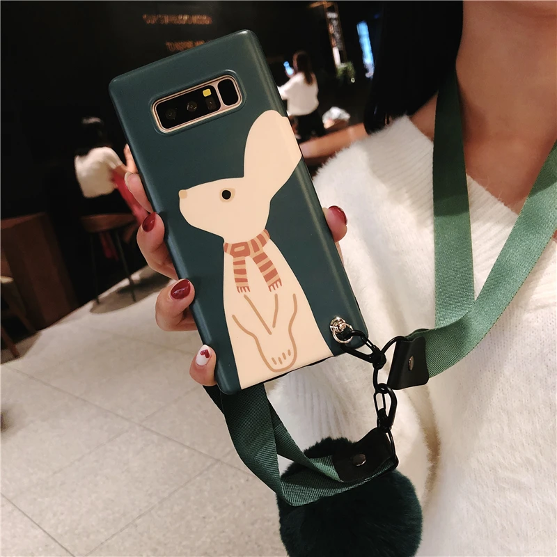 Sam S9 plus Rabbit Case Cute Soft green cover For Samsung Galaxy S8 S8plus note8 note9 Cartoon Shell case + fuzzy strap |