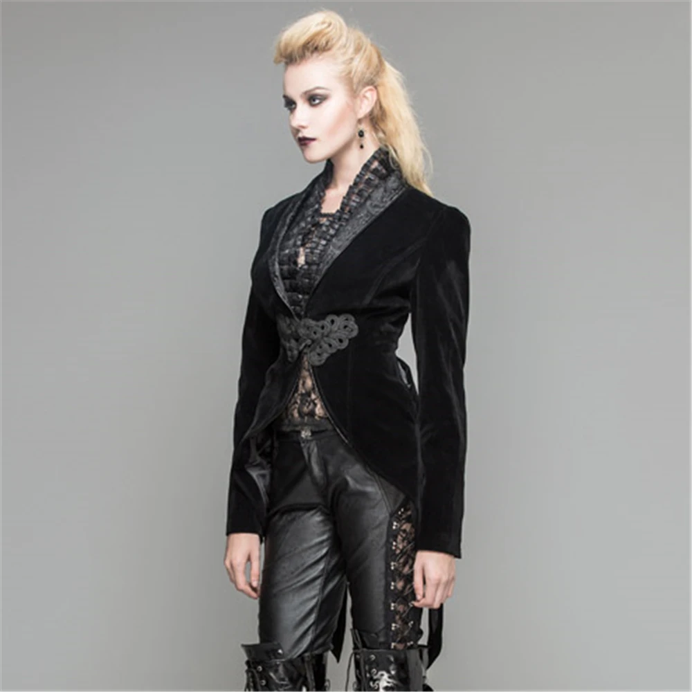 Женская куртка в стиле стимпанк с длинным рукавом v-образным вырезом и длинными