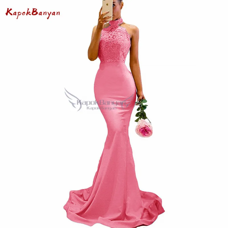 Light Pink Платье подружки невесты с аппликацией и лямкой на шее; платье подружки невесты с Блестками, Бисером и пуговицами на молнии; специальное кружевное платье подружки невесты на свадьбу - Цвет: Light Pink