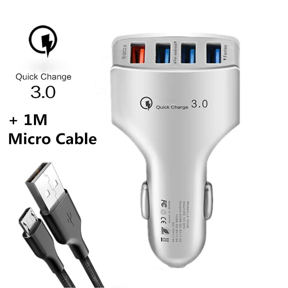 XEDAIN высокое качество 4 Порты и разъёмы зарядных порта USB для автомобиля Зарядное устройство 5V 7A быстрая Беспроводная зарядка для 3,0 автомобиля-Зарядное устройство адаптер для iPhone samsung Xiaomi huawei планшет - Тип штекера: White  Micro  Cable