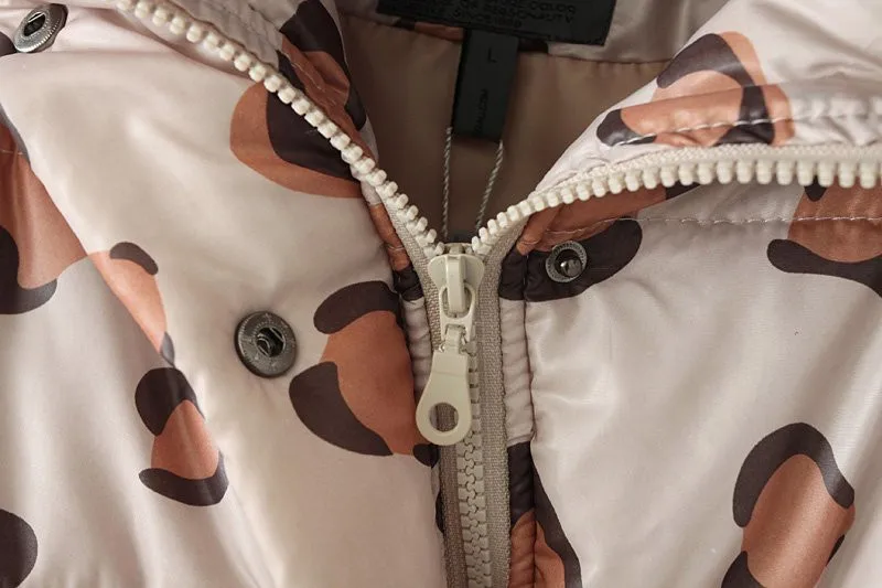 2017 Зимняя Мода Леопарда Женщин Куртка Молнии Мягкий Дамы короткий Тонкий