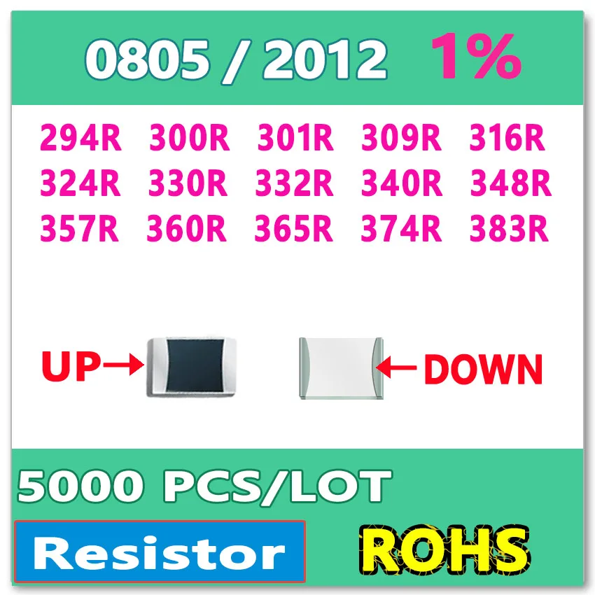 JASNPROSMA OHM 0805 F 1% 5000pcs 294R 300R 301R 309R 316R 324R 330R 332R 340R 348R 357R 360R 365R 374R 383R smd 2012 резистор |