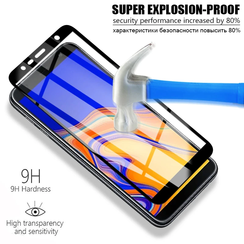 Защита экрана для Samsung Galaxy A6 A7 A8 A9 2018 закаленное стекло J2 J4 J6 J8 Plus полное покрытие
