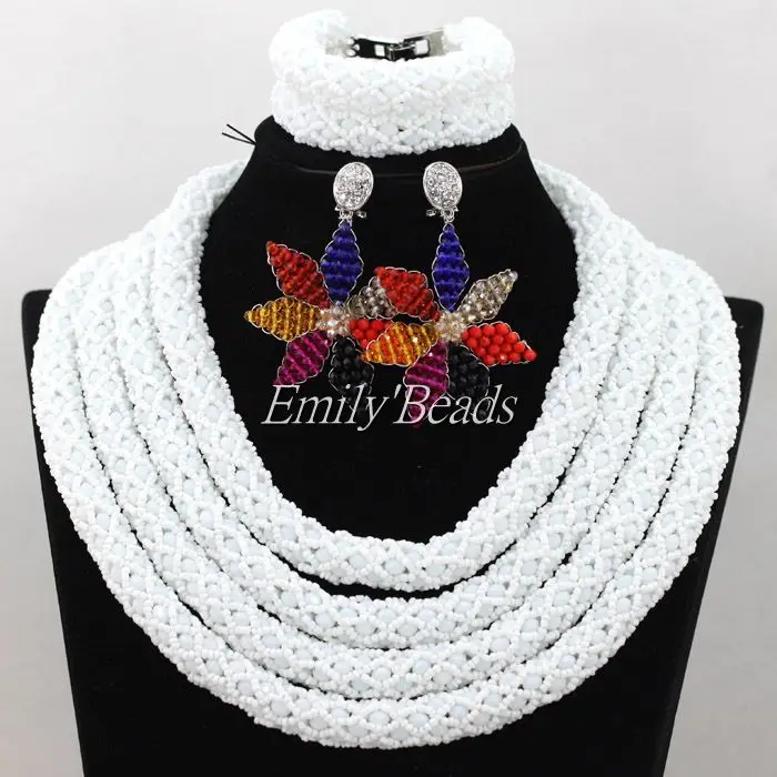 2016 новейший Африканский комплект ювелирных изделий из бисера Свадебный белый