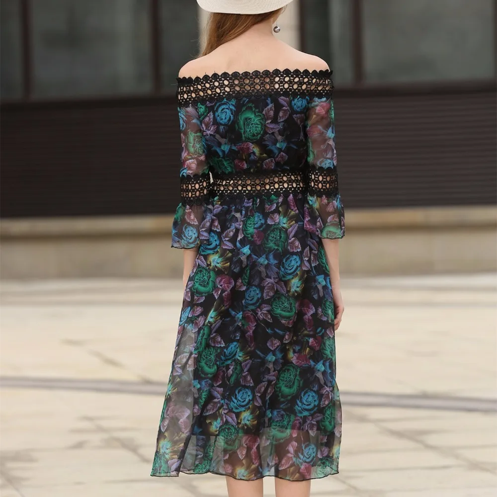 Высокое качество шелковое платье Новое поступление 2017 года мода печатных