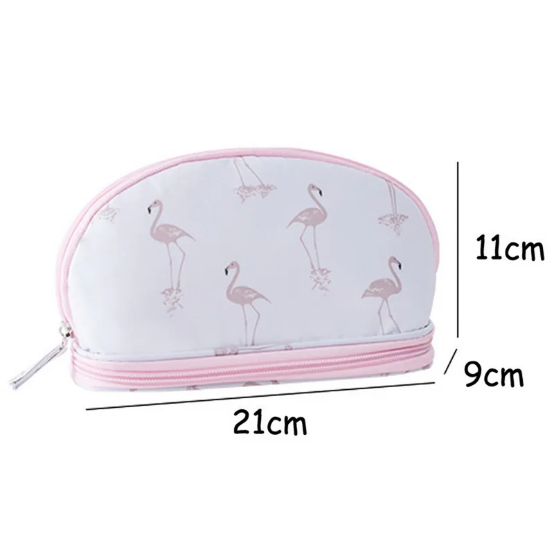 Качественная дорожная косметичка с рисунком фламинго вместительная двухслойная