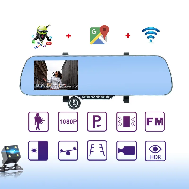 Автомобильный dvr Full HD 1080 P 5 &quotgps навигация Wifi Android Dash Cam двойной объектив парковка