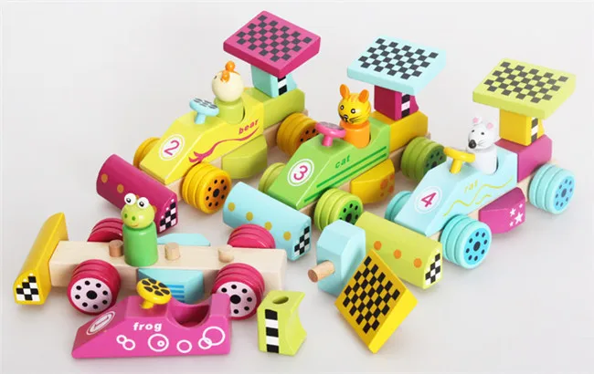 New wooden toy Animal Racing Car Blocks Baby Free shipping | Игрушки и хобби