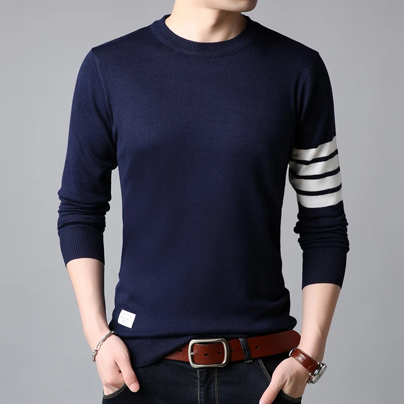 Новинка, модные брендовые мужские свитера, пуловер с круглым вырезом, облегающие вязаные Джемперы, Толстая теплая зимняя повседневная мужская одежда в Корейском стиле