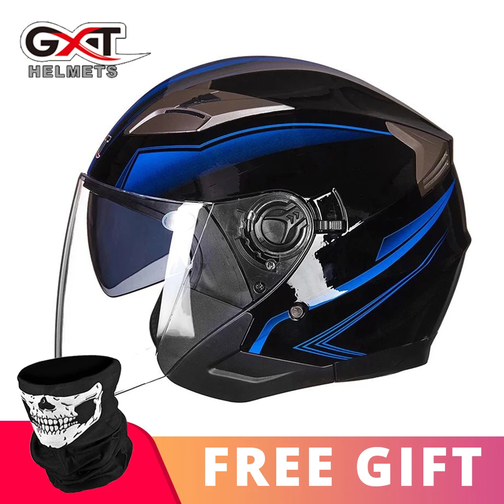 G708 Bright BU GXT Лето мотоциклетный шлем с открытым лицом двойной объектив Casco Шлем Мотоцикл Скутер Capacete защитный шлем козырек для мотоцикла - Цвет: G708 Bright BU