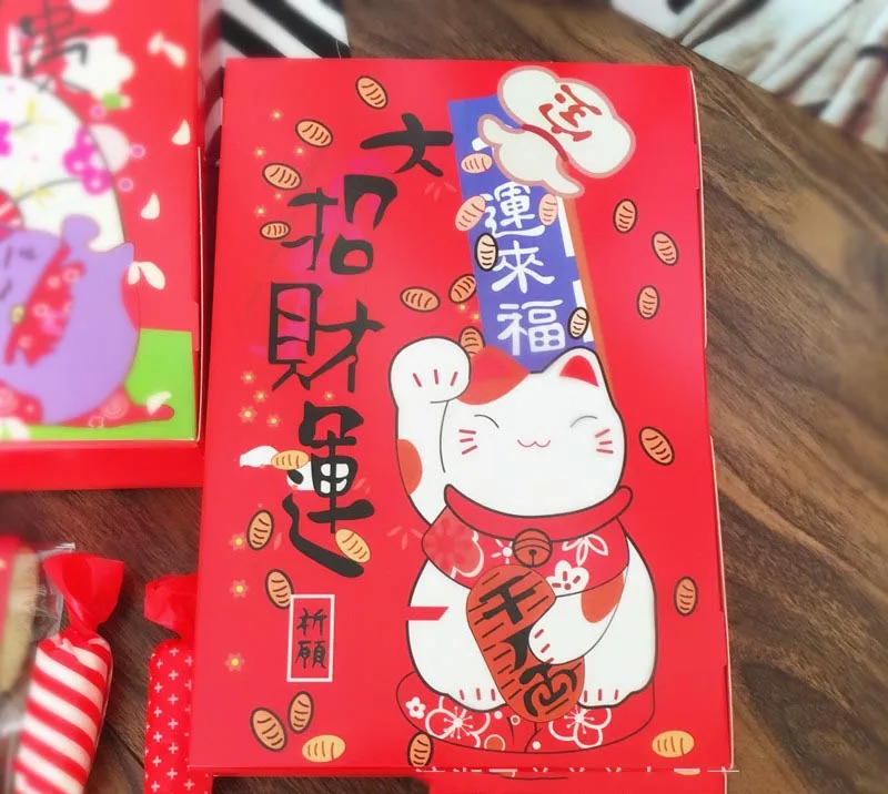 10 шт. Lucky Cat торт коробка печенье закуски шоколадная вечерние еда печенье упаковка китайский стиль подарок на год коробка для юэбина - Цвет: Флуоресцентный желтый