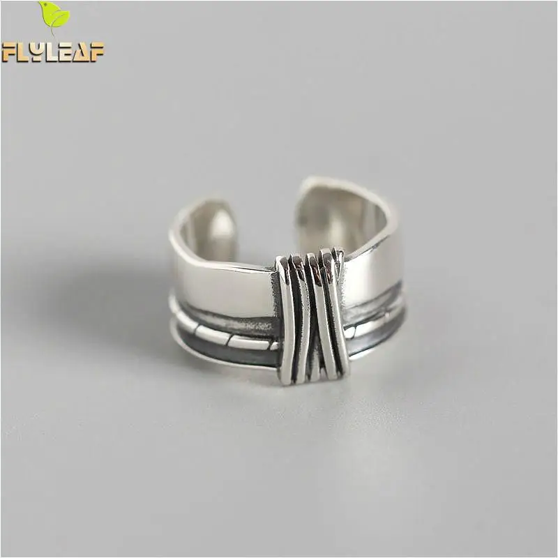 

Flyleaf 925 Sterling Silver Geometric Knot Width Rings For Women Personality Simple Femme Fashion Fine Jewelry Open Ring Vintage