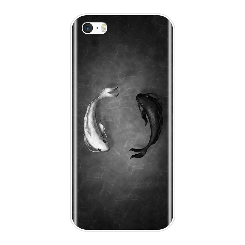 Soft Silicone Phone Case For Apple iPhone 5 5C 5S SE 4 4S Black White Fish Aesthetic Cartoon Animal Back Cover S | Мобильные