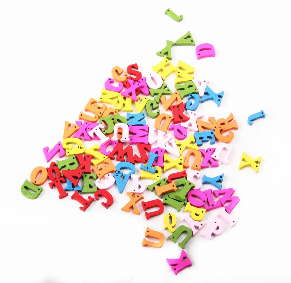 100 шт. 14 мм Смешанные цвета 26 букв алфавита деревянные швейные пуговицы буквы