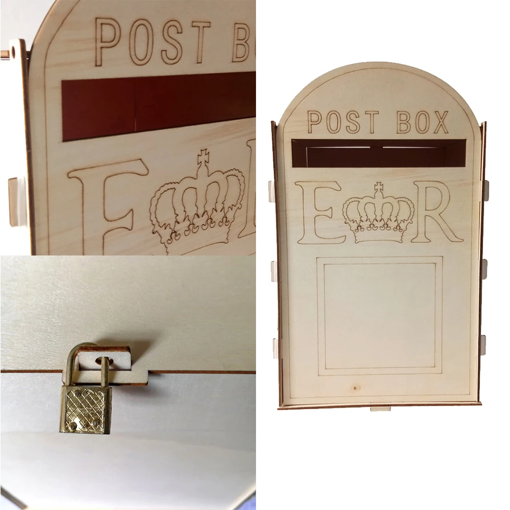 DIY Wooden Invitation Card Storage Box with Lock Carving Mr & Mrs Crown Pattern Vintage Wedding Post souvenir Mail Love | Дом и сад