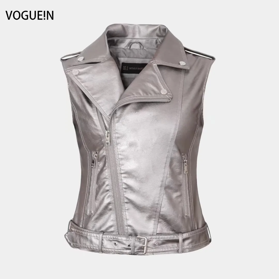 VOGUEIN новые женские повседневные короткие жилеты без рукавов из искусственной