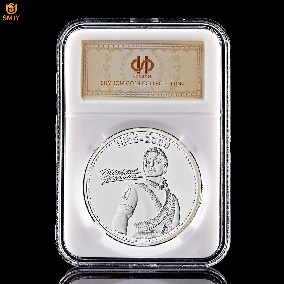 

Decoration Michael Jackson Pop Souvenir Coin Silver Plated USA Commemorative Coin Collection W/PCCB Display Box