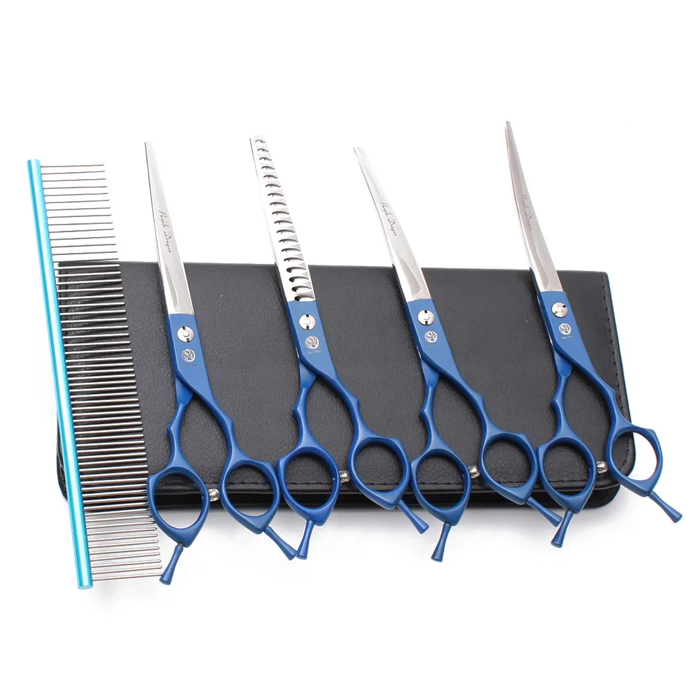 Suit 6.5" 7" 440C Dog Grooming Kit Straight Scissors Thinning Shears UP&Down Curved Shears Comb Professional Pet Scissors Z3009
