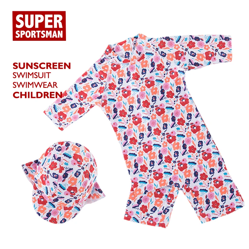 Слитный купальник для маленьких девочек детский с УФ защитой и цветочным