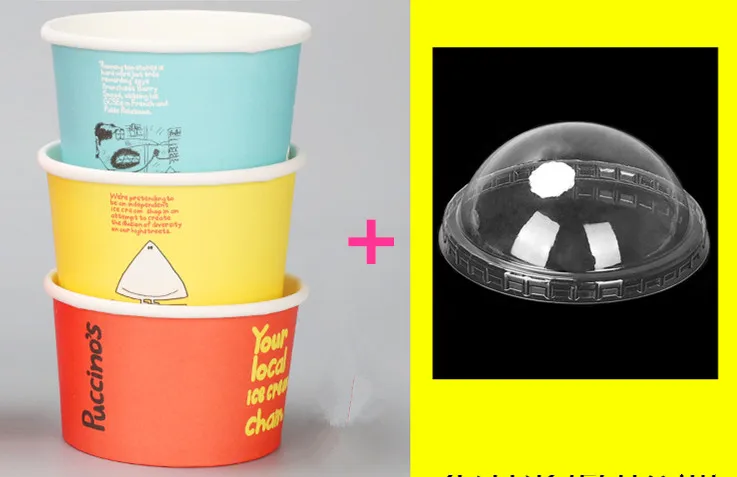 cup and lid 50 шт., летние одноразовые толстые стикеры мороженое, чашки, вечерние, с рисунком, цвет, йогурт, торт, желе, на вынос, упаковка, чашка с крышкой - Цвет: cup and lid