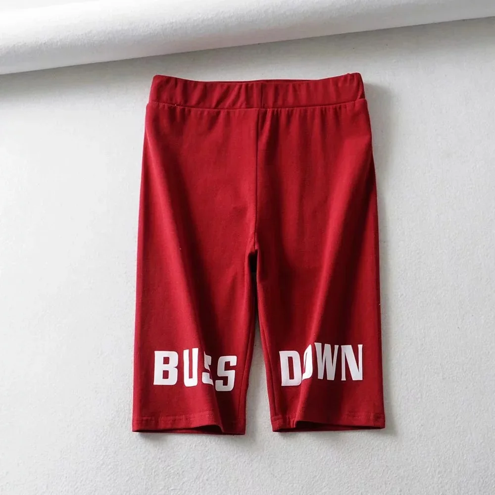 Red BUSS DOWN print Womens Biker Shorts High Waist skinny sexy Shorts Active Fitness Gym Summer Shorts Streetwear Slogan Shorts - Цвет: Red
