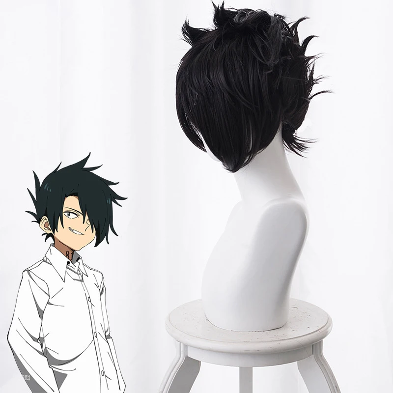 Парик для косплея из аниме Yakusoku no Neverland волосы головной убор черные термостойкие