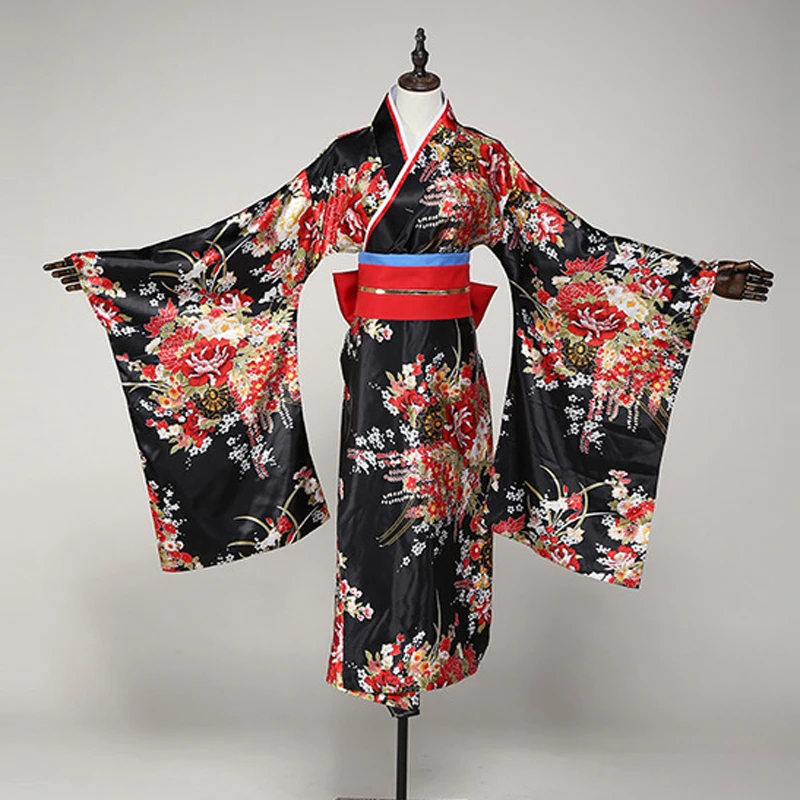 

Японский традиционный цветочный кимоно гейши для девочек, винтажный женский костюм для сцены, косплей, костюм ад девушки, Женский костюм са...