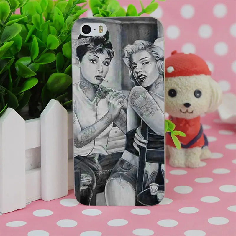B2510 Монро И Одри Хепберн Прозрачный Жесткий Тонкий Case Cover Для Apple iPhone 4 4S 5 5S SE 5C 6 S