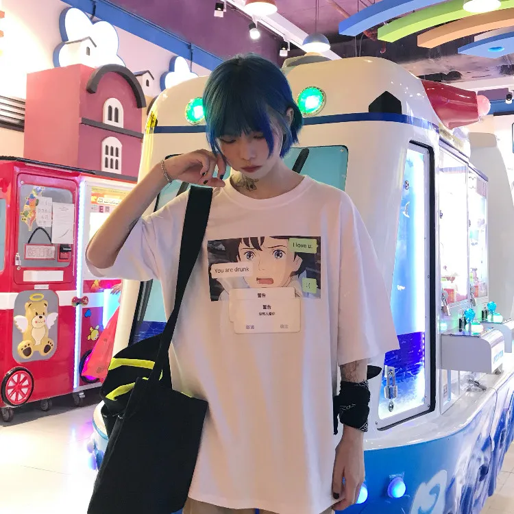 Новинка 2018 года для женщин Harajuku Винтаж Забавный мультфильм печати короткий рукав