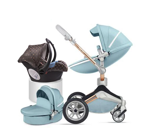 green 3 in 1 B Hotmom Роскошная детская коляска 3 в 1 коляска светильник 2 в 1 коляска с автокреслом 360 градусов Двусторонняя коляска - Цвет: green 3 in 1 B