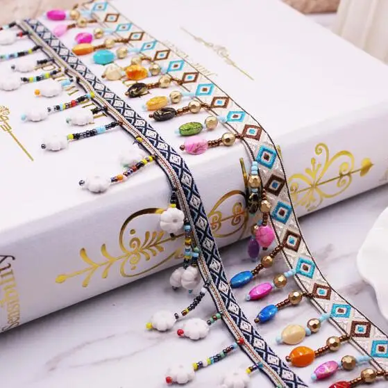 10 ярдов богемная Этническая Вышивка кисточками кружевная отделка Бохо ручная