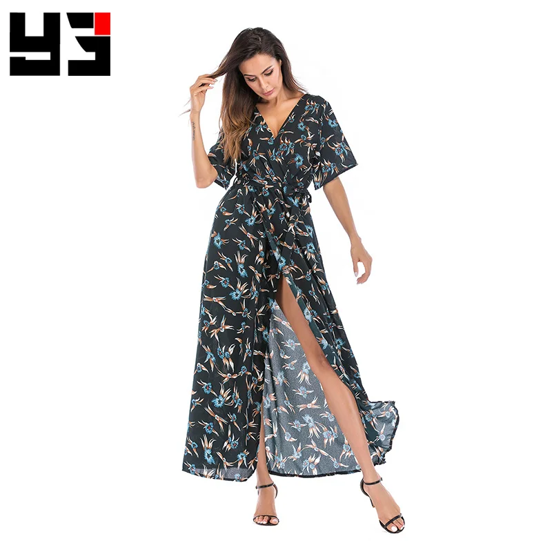 Винтажная Цветочная пляжная юбка с глубоким v образным вырезом платье короткими