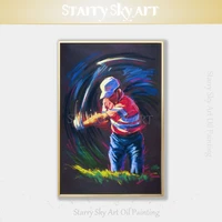 new arrivals artist handmade high quality man playing golf oil painting on canvas pop fine wall art playing golf oil painting